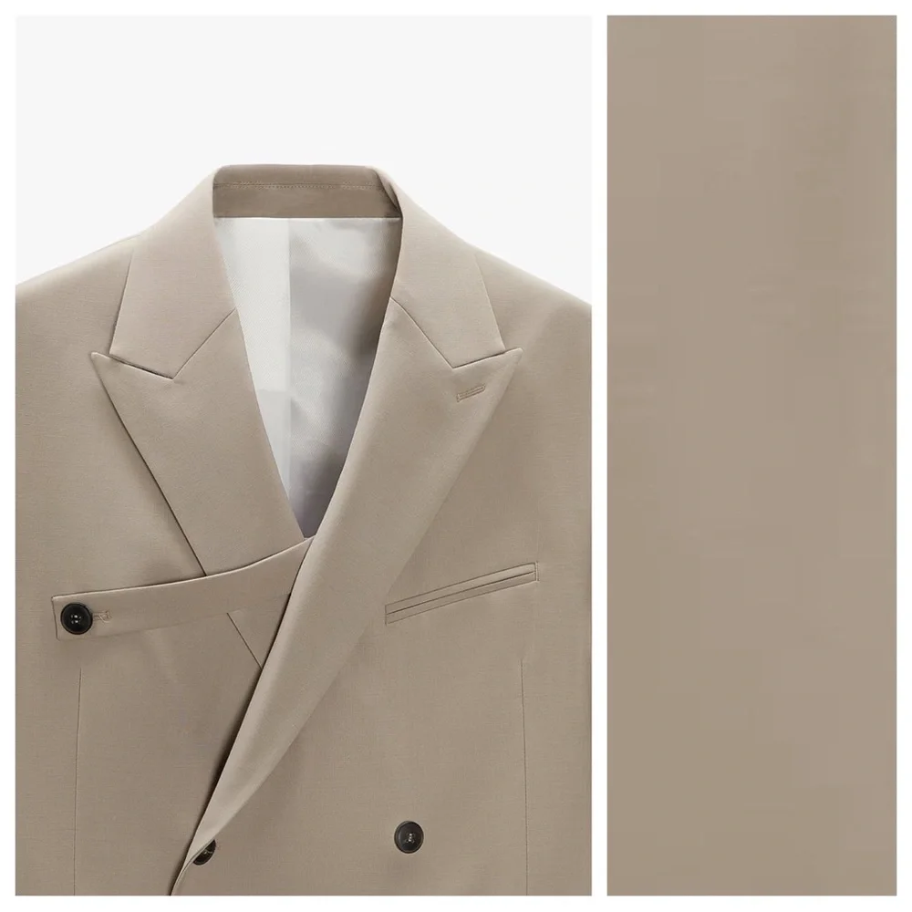 NWOT. Zara Man Stone Double-Breasted Suit Blazer. Size 42.